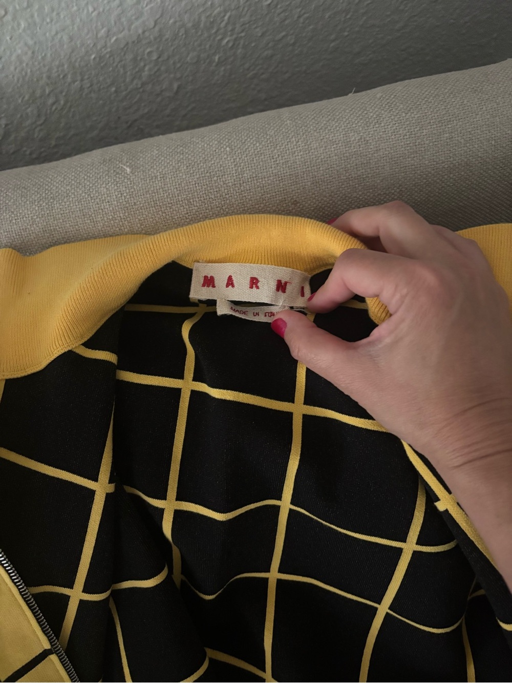 Marni Yellow Zip-Up Grid Knit Sweater - Picture 3 of 3